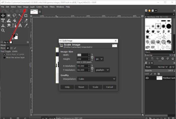 Gimp изменение размера изображения