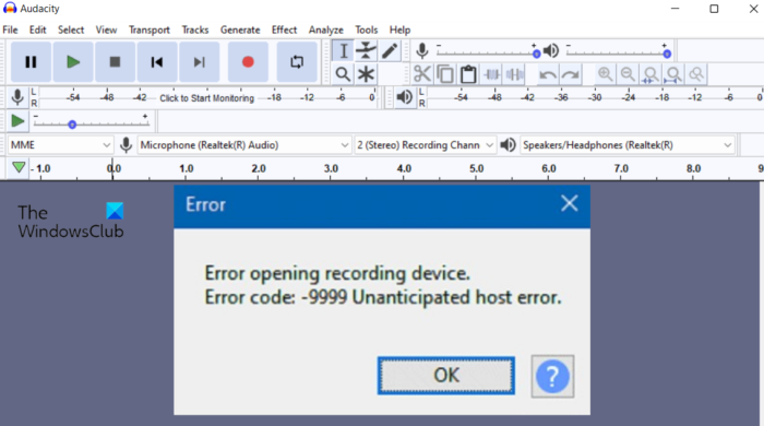 Ошибка -9999 аудасити. Host Error. Как решить ошибку 9999 в Audacity Windows 7. Error opening device