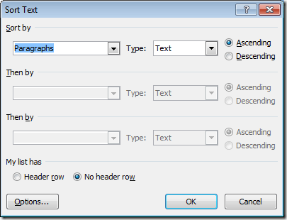 Сортировать текст в Word